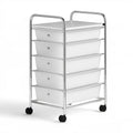 Mobilny organizer z 5 szufladami, stal chromowana i PP, biały/srebrny, 33 x 39 x 77 cm