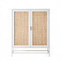 Biała szafka stalowa z frontami z naturalnego rattanu 90 x 40 x 120 cm