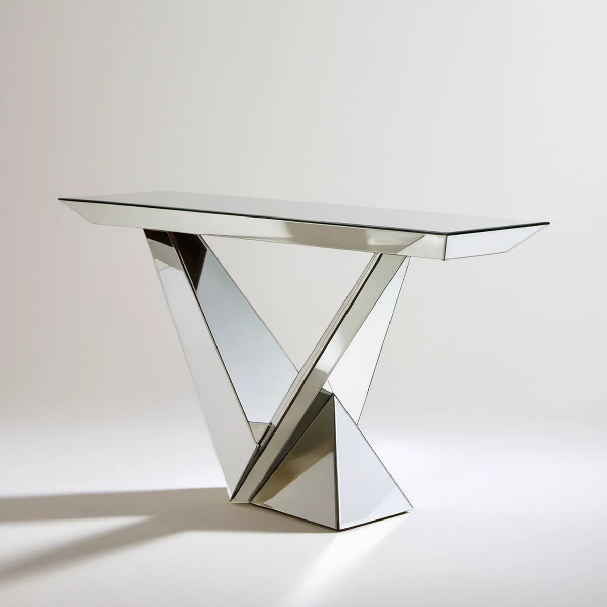 Srebrna lustrzana konsola geometryczna z MDF, 120 x 40 x 78 cm