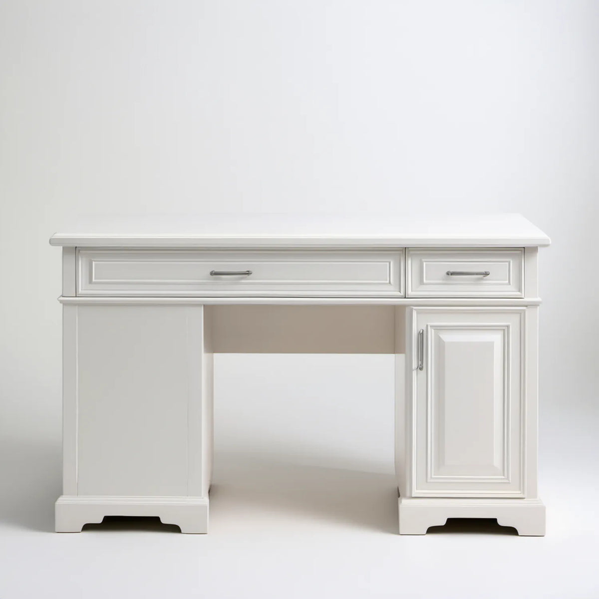 Klasyczne białe biurko MDF 140 x 60 x 75 cm z 2 szufladami i szafką