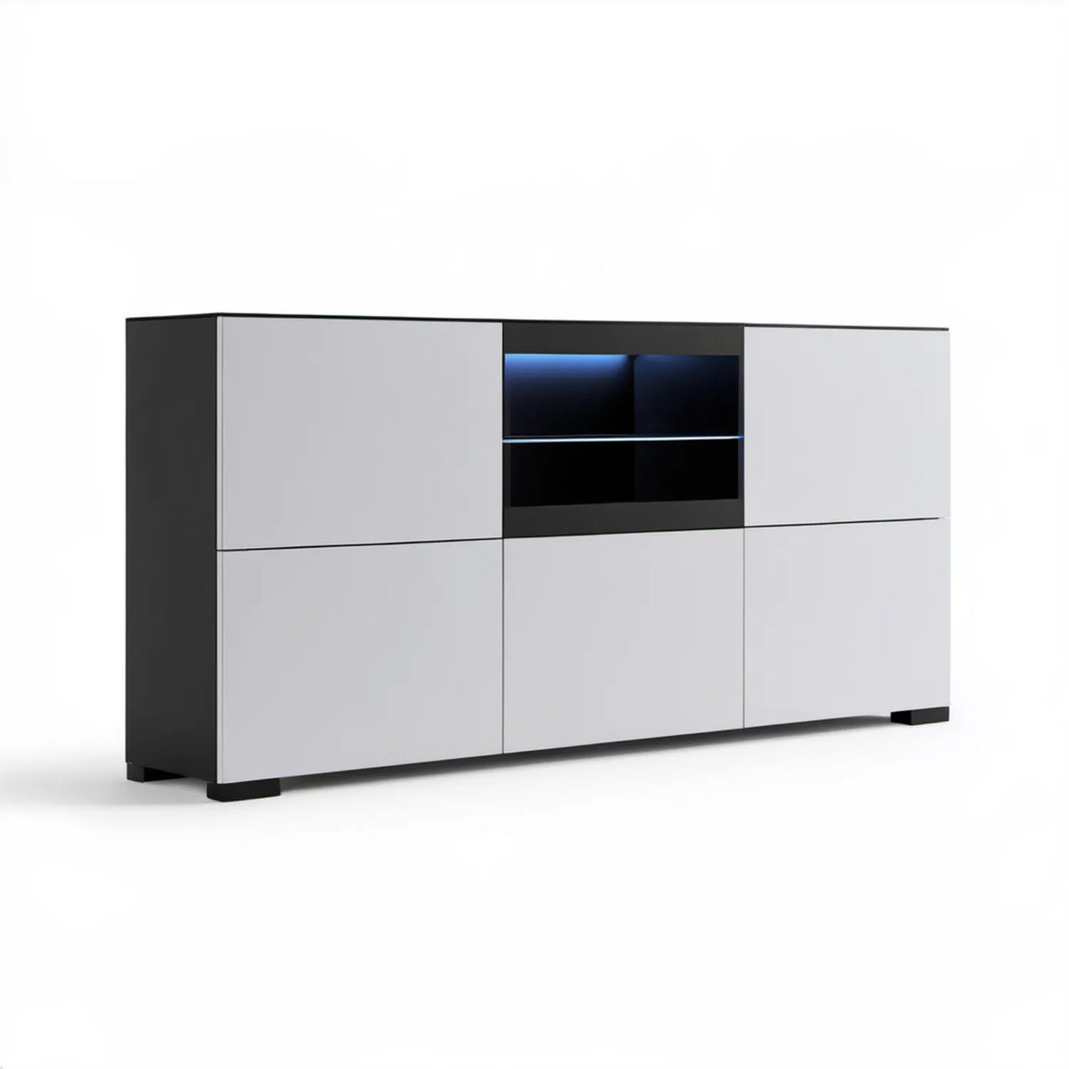 Komoda z MDF biało-czarna z niebieskim podświetleniem LED, 160 x 40 x 100 cm