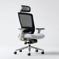 Ergonomiczny fotel biurowy obrotowy z regulowanym zagłówkiem, biało-czarno-srebrny, 65 x 65 x 116–126 cm
