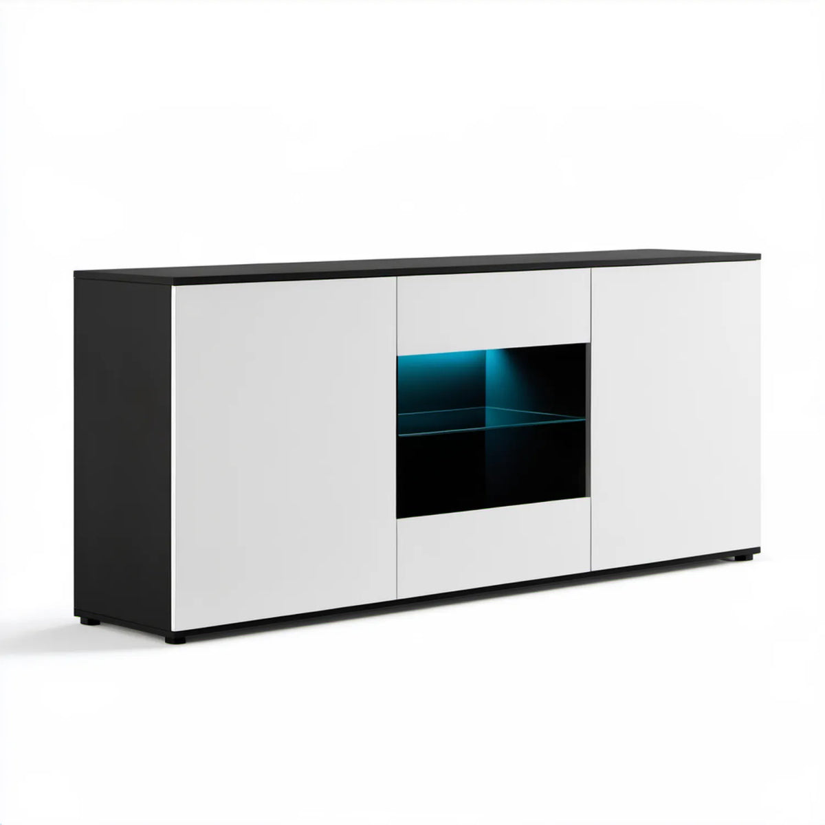 Komoda do salonu biało-czarna z niebieskim oświetleniem LED, 160 × 40 × 80 cm