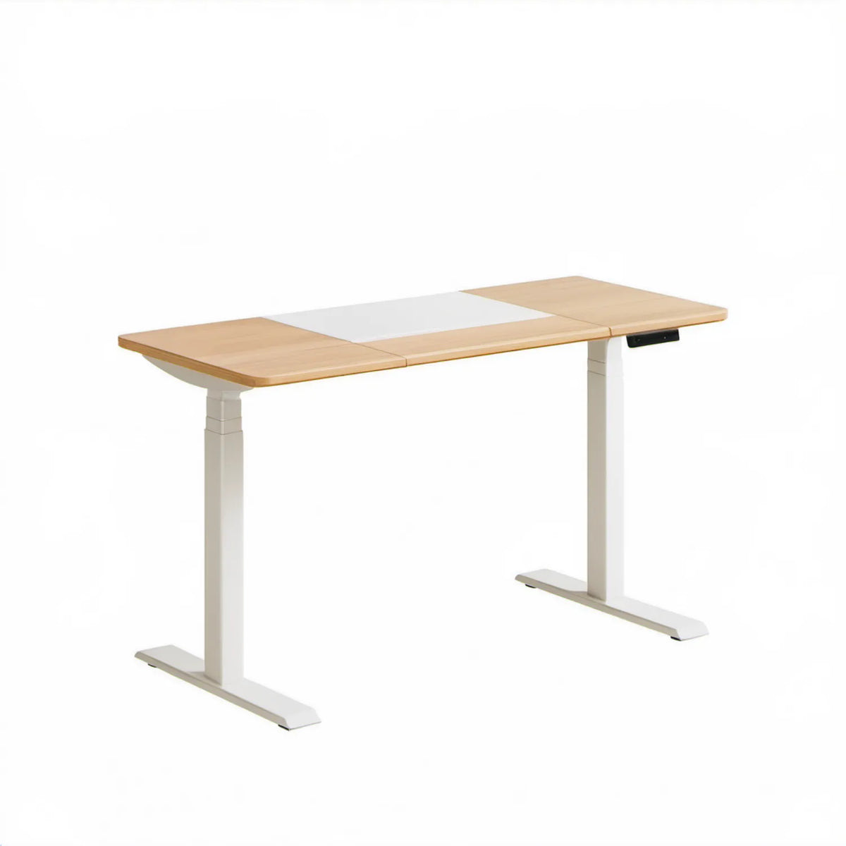 Elektrycznie regulowane biurko bambusowe Białe/Naturalny bambus 160 x 80 x 72–120 cm