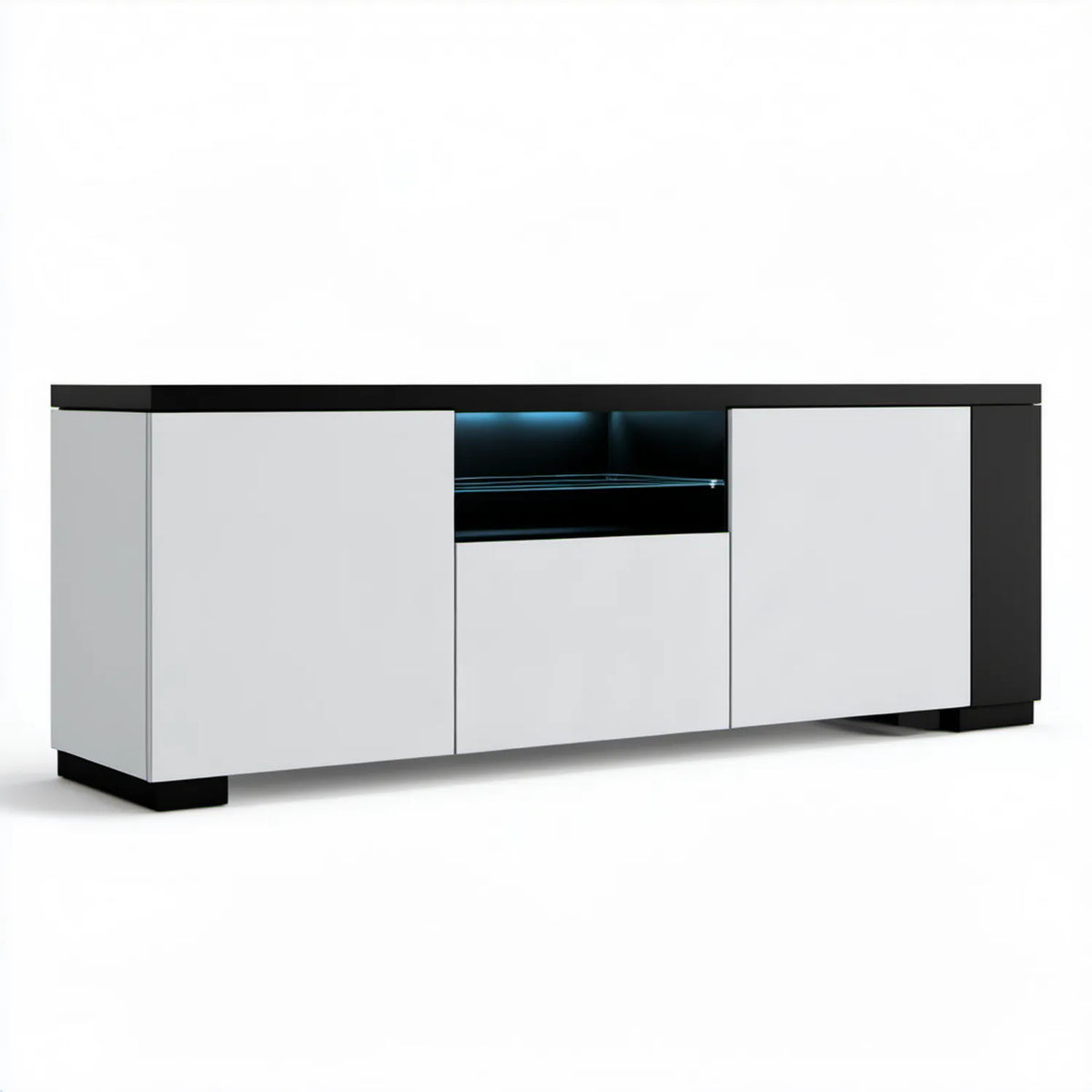 Szafka RTV biało-czarna z półką szklaną, 160 × 40 × 75 cm