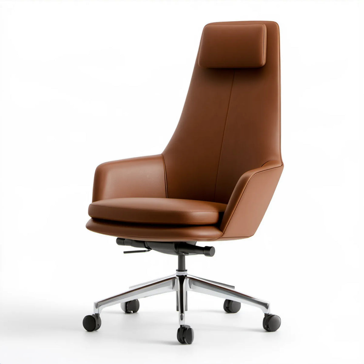 Brązowy obrotowy fotel biurowy ze skóry syntetycznej PU, 68 x 68 x 118–128 cm